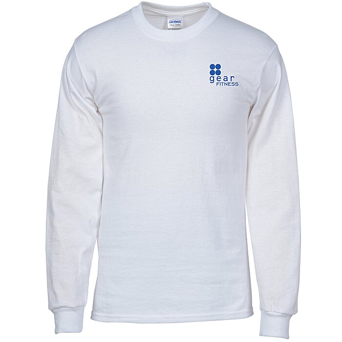 Custom Gildan Ultra Cotton LS T-Shirt - Screen - White