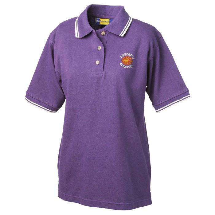 Custom Blue Generation Tipped Pique Polo - Ladies'