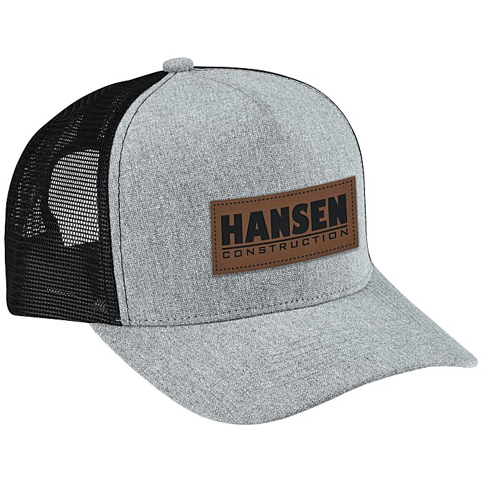 Custom Canvas Five Panel Trucker Cap - Laser Engraved Patch