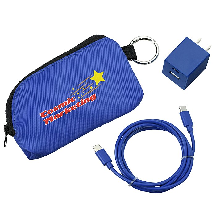 Custom Solstice Zip Around USB-C Cable Pouch with Wall Charger
