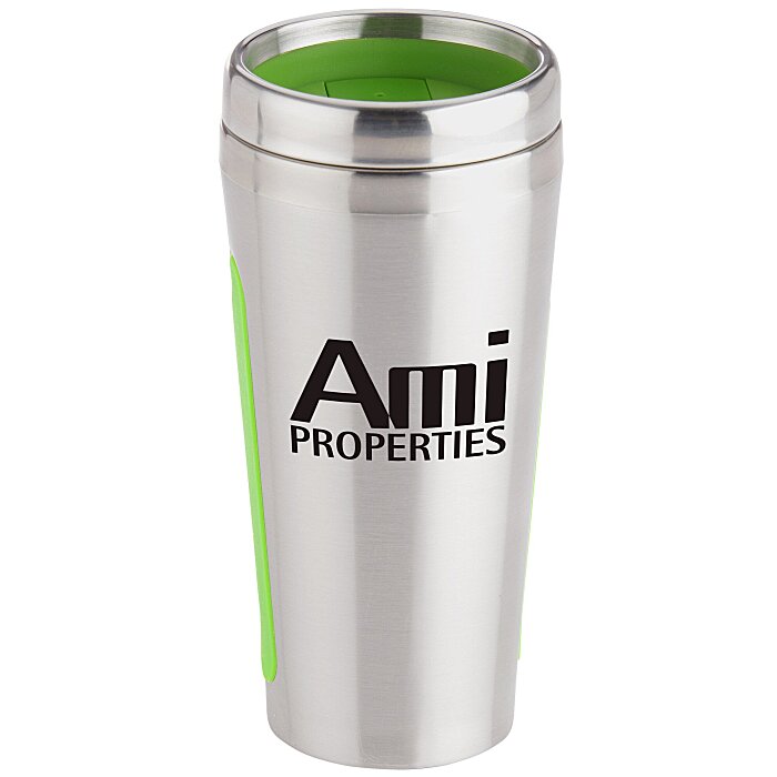 Custom Dual Grip Travel Tumbler - 15 oz - Silver - Closeout Colour